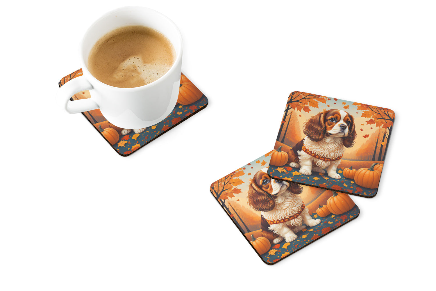 Cavalier Spaniel Fall Foam Coasters Set of 4 Cup Coasters for Indoor Outdoor, Tabletop Protection, Anti Slip, Mouse pad Material