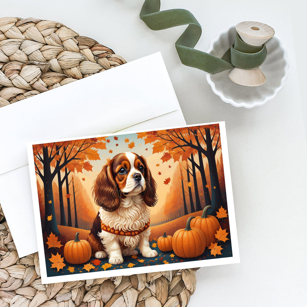 Cavalier Spaniel Fall Greeting Cards Pack of 8 Blank Cards with Envelopes Whimsical A7 Size 5x7