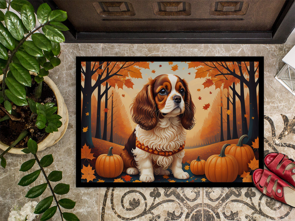 Cavalier Spaniel Fall Doormat Indoor Outdoor 18H X 27W Front Door Mat Rugs for Entryway, Non Slip Washable