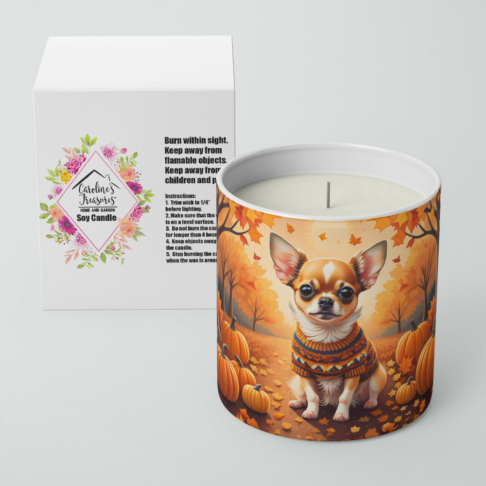 Chihuahua Fall Decorative Soy Candle Nature Soy Wax Essential Oil Home Decor Ideal for Bedroom Kitchen Bath Office Gift, 10 oz