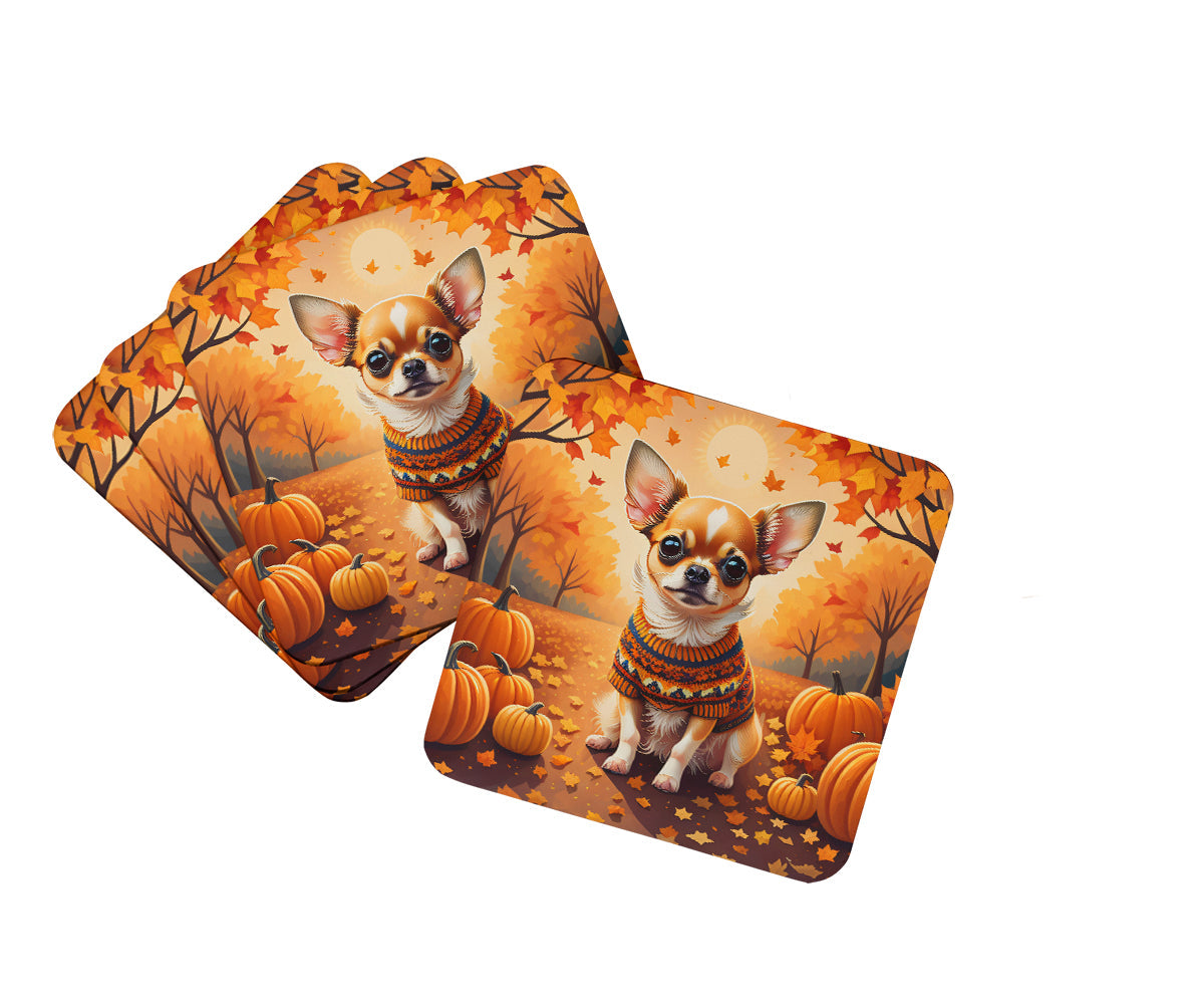 Chihuahua Fall Foam Coasters Set of 4 Cup Coasters for Indoor Outdoor, Tabletop Protection, Anti Slip, Mouse pad Material