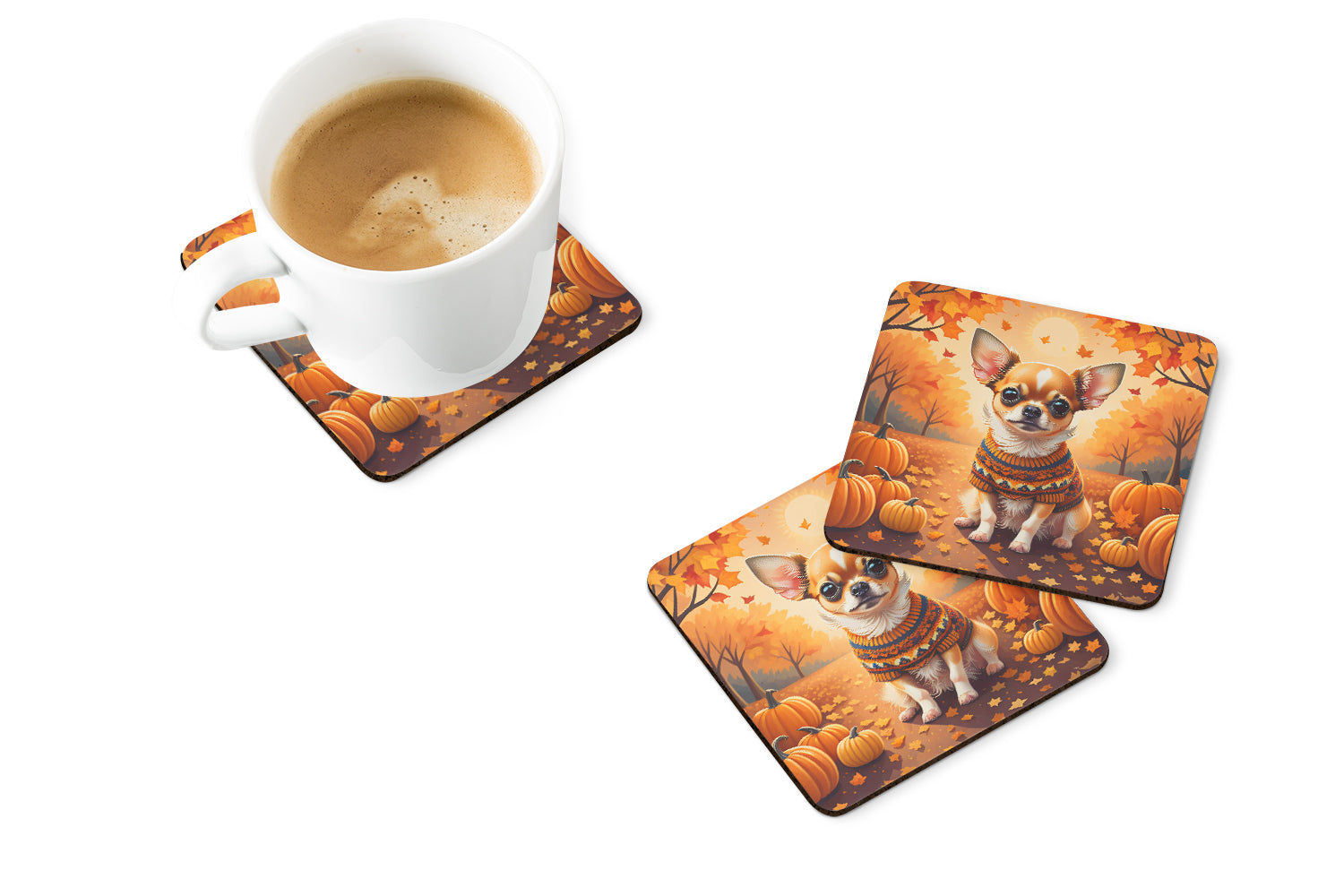 Chihuahua Fall Foam Coasters Set of 4 Cup Coasters for Indoor Outdoor, Tabletop Protection, Anti Slip, Mouse pad Material