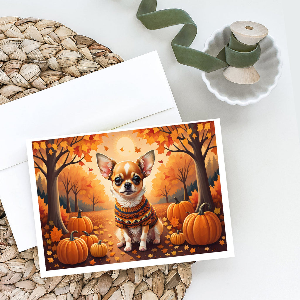 Chihuahua Fall Greeting Cards Pack of 8 Blank Cards with Envelopes Whimsical A7 Size 5x7