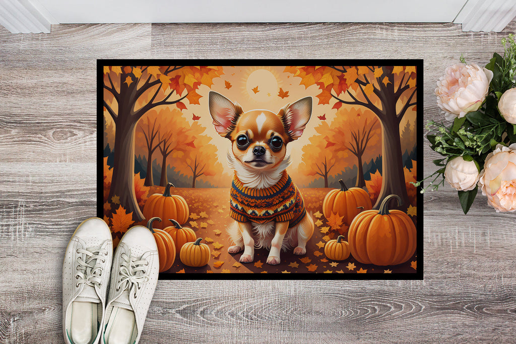 Chihuahua Fall Doormat Indoor Outdoor 18H X 27W Front Door Mat Rugs for Entryway, Non Slip Washable