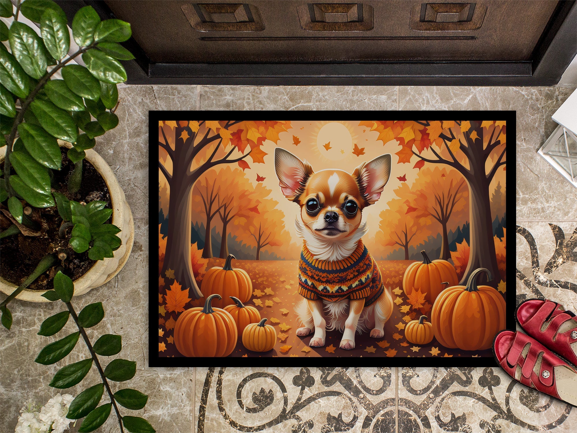 Chihuahua Fall Doormat Indoor Outdoor 18H X 27W Front Door Mat Rugs for Entryway, Non Slip Washable