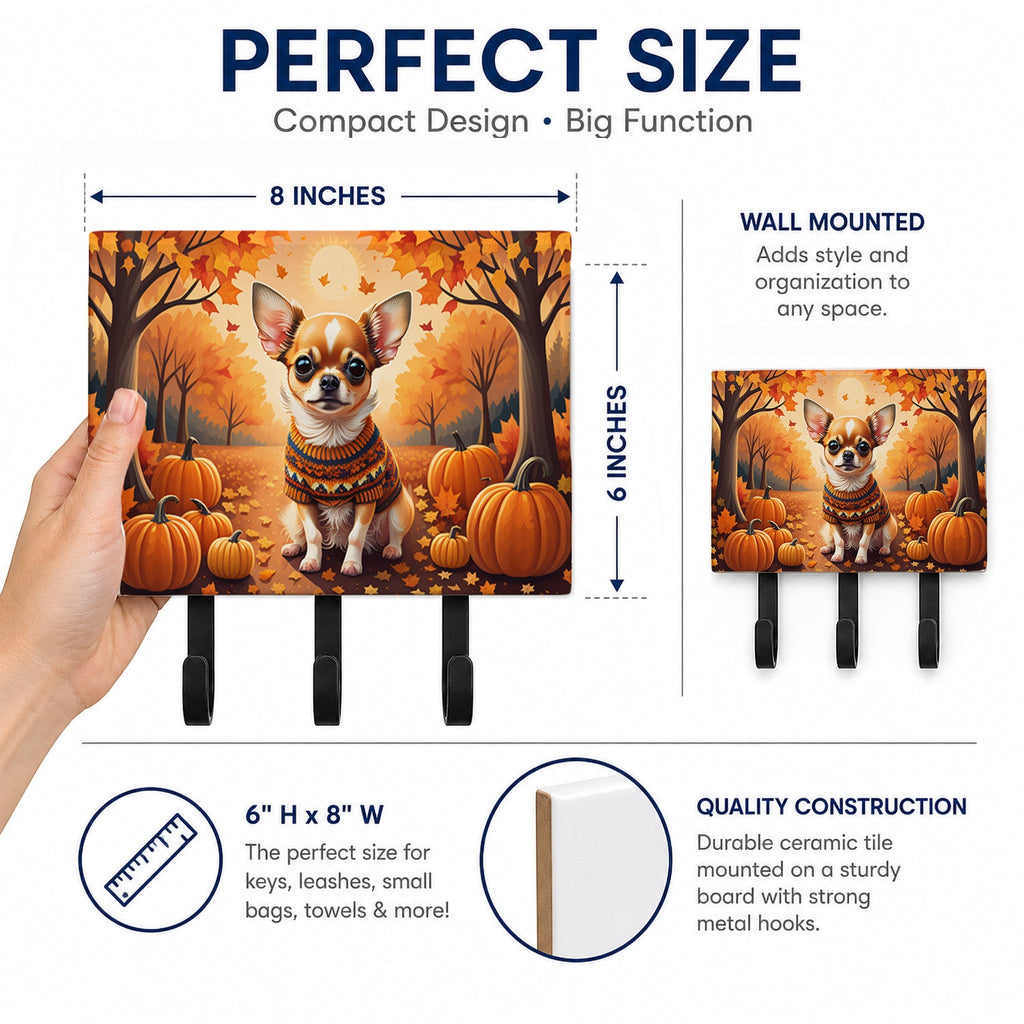 Chihuahua Fall Leash or Key Holder Wall Hooks, Coat Rack Wall Mount, for Hanging Keys, Towels, Aprons, Leashes