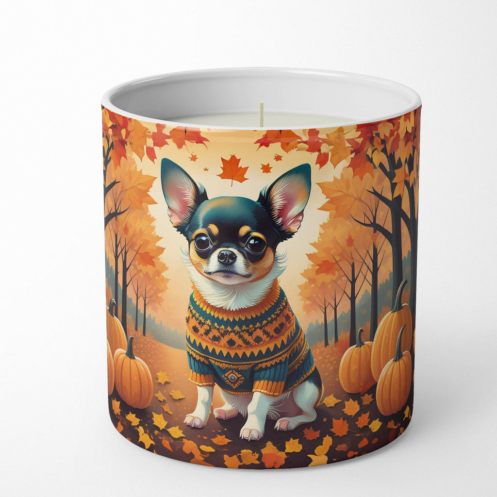 Tricolor Chihuahua Fall Decorative Soy Candle Nature Soy Wax Essential Oil Home Decor Ideal for Bedroom Kitchen Bath Office Gift, 10 oz