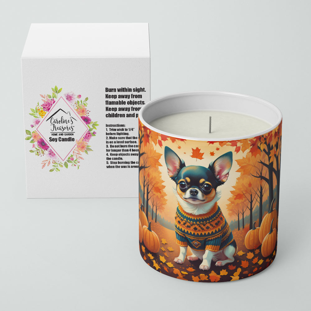 Tricolor Chihuahua Fall Decorative Soy Candle Nature Soy Wax Essential Oil Home Decor Ideal for Bedroom Kitchen Bath Office Gift, 10 oz