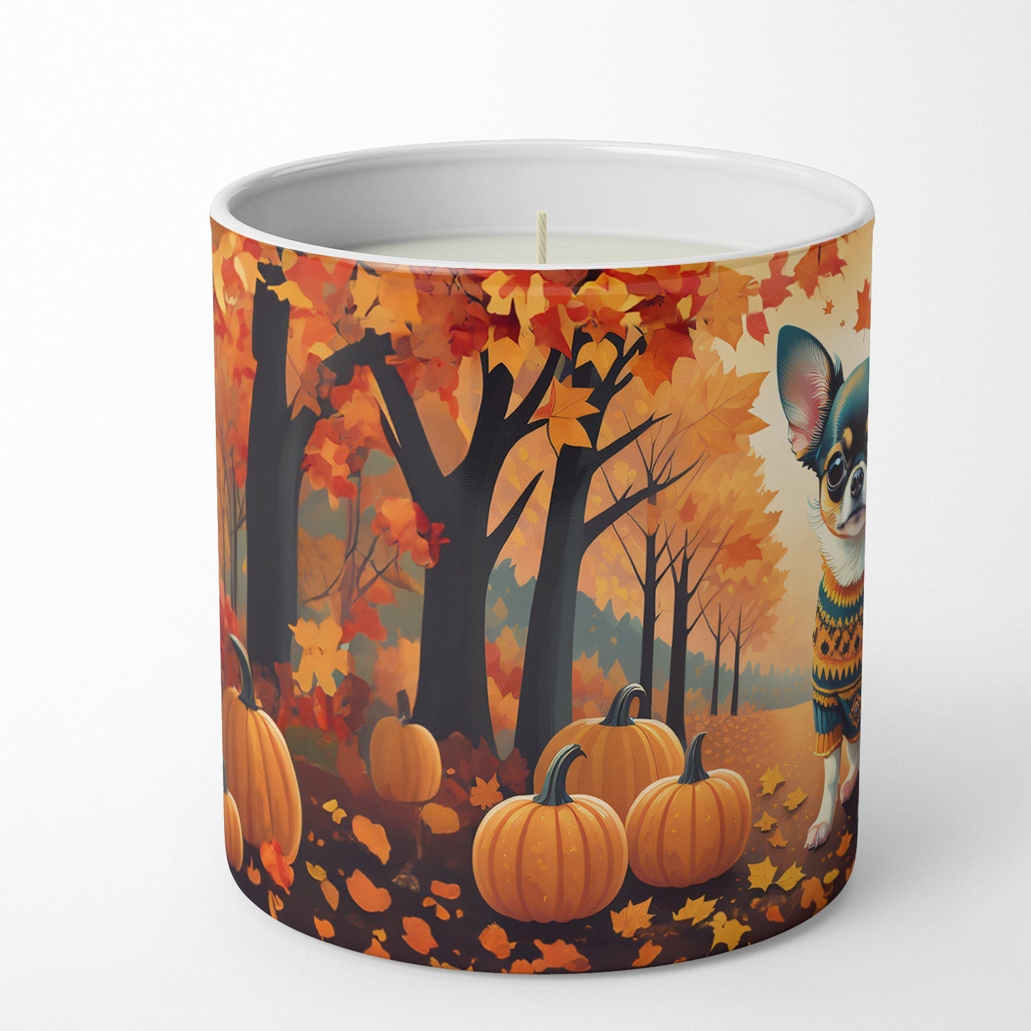Tricolor Chihuahua Fall Decorative Soy Candle Nature Soy Wax Essential Oil Home Decor Ideal for Bedroom Kitchen Bath Office Gift, 10 oz