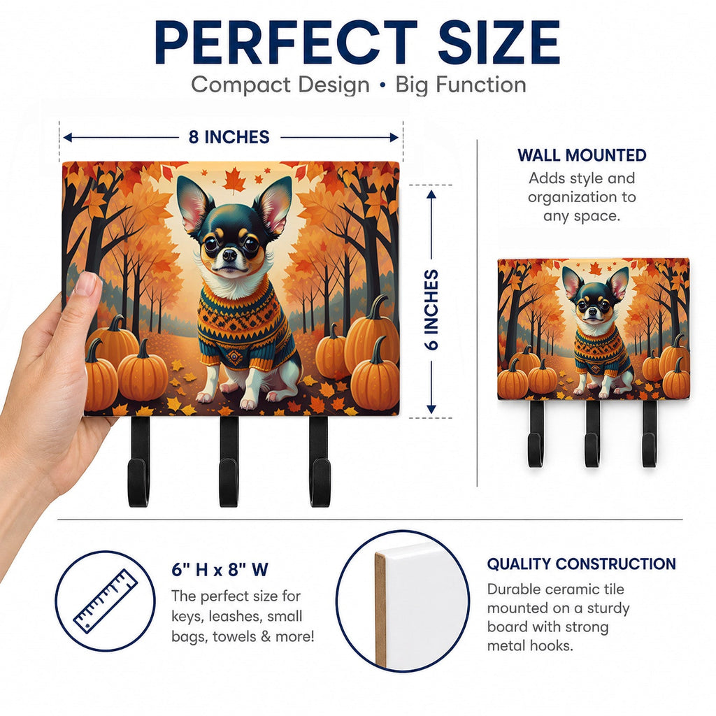 Tricolor Chihuahua Fall Leash or Key Holder Wall Hooks, Coat Rack Wall Mount, for Hanging Keys, Towels, Aprons, Leashes