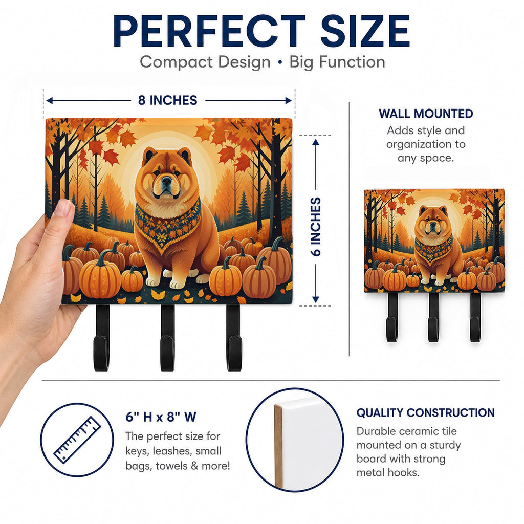 Chow Chow Fall Leash or Key Holder Wall Hooks, Coat Rack Wall Mount, for Hanging Keys, Towels, Aprons, Leashes