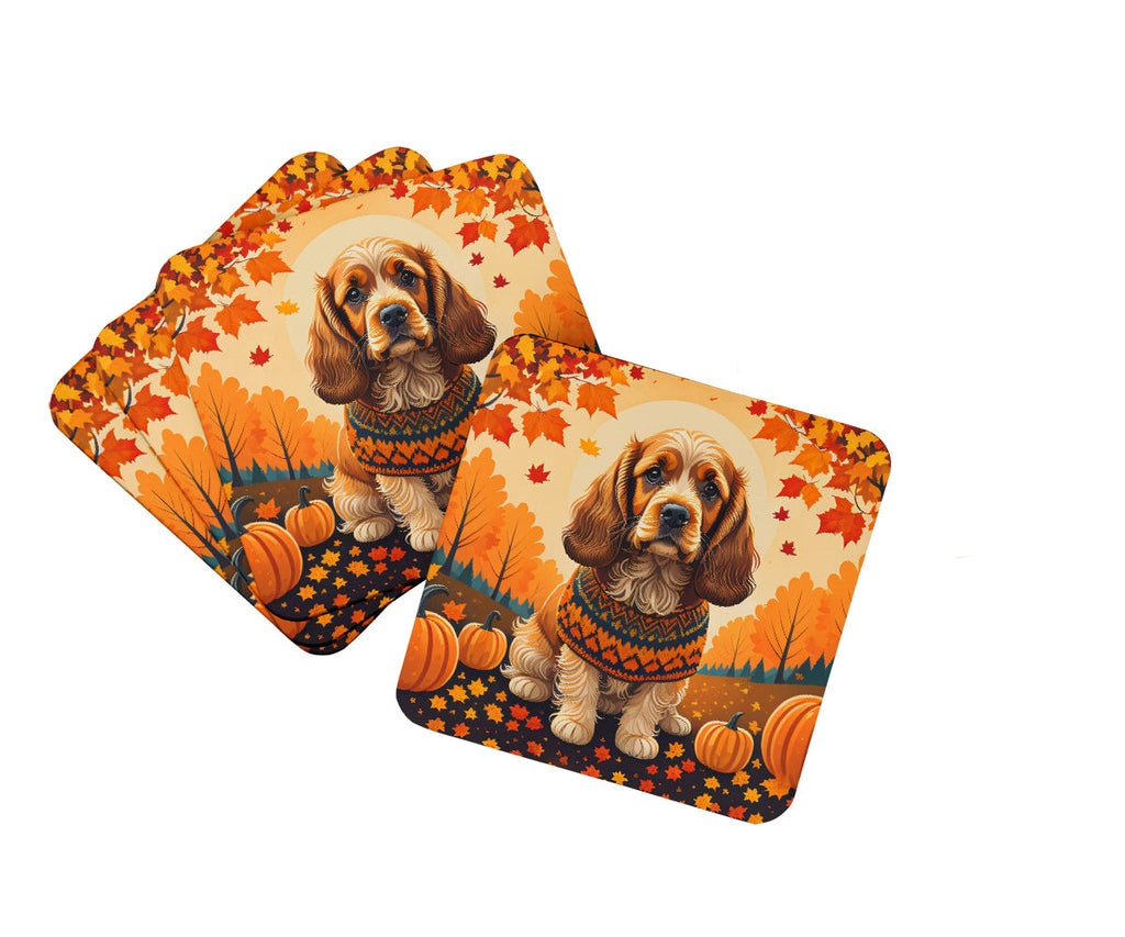 Cocker Spaniel Fall Foam Coasters Set of 4 Cup Coasters for Indoor Outdoor, Tabletop Protection, Anti Slip, Mouse pad Material