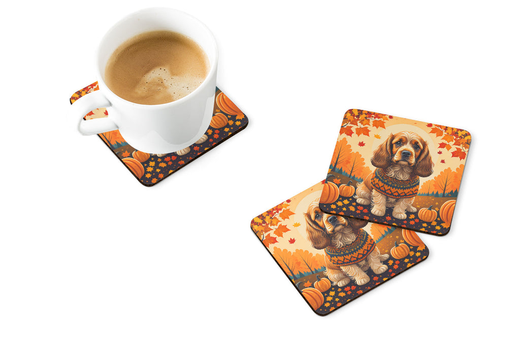 Cocker Spaniel Fall Foam Coasters Set of 4 Cup Coasters for Indoor Outdoor, Tabletop Protection, Anti Slip, Mouse pad Material