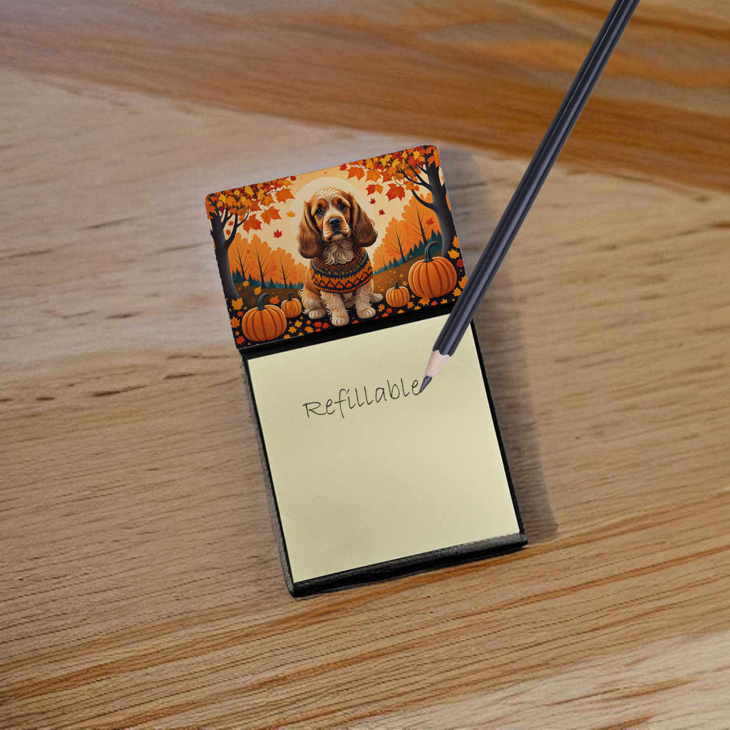 Cocker Spaniel Fall Watercolor Sticky Note Holder Refillable Dispenser Desk Accessory 3x3 Pad Gift