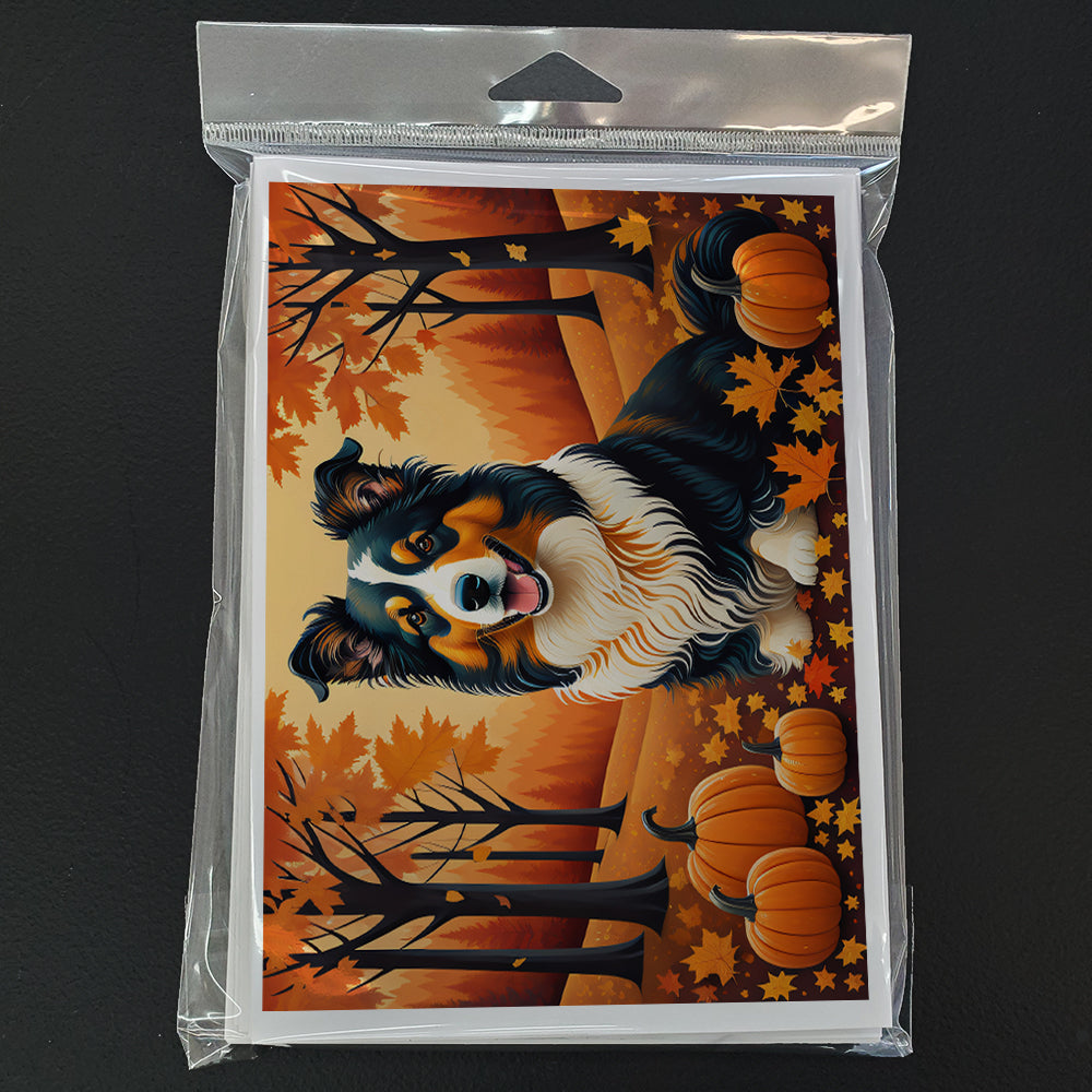 Collie Fall Greeting Cards Pack of 8 Blank Cards with Envelopes Whimsical A7 Size 5x7