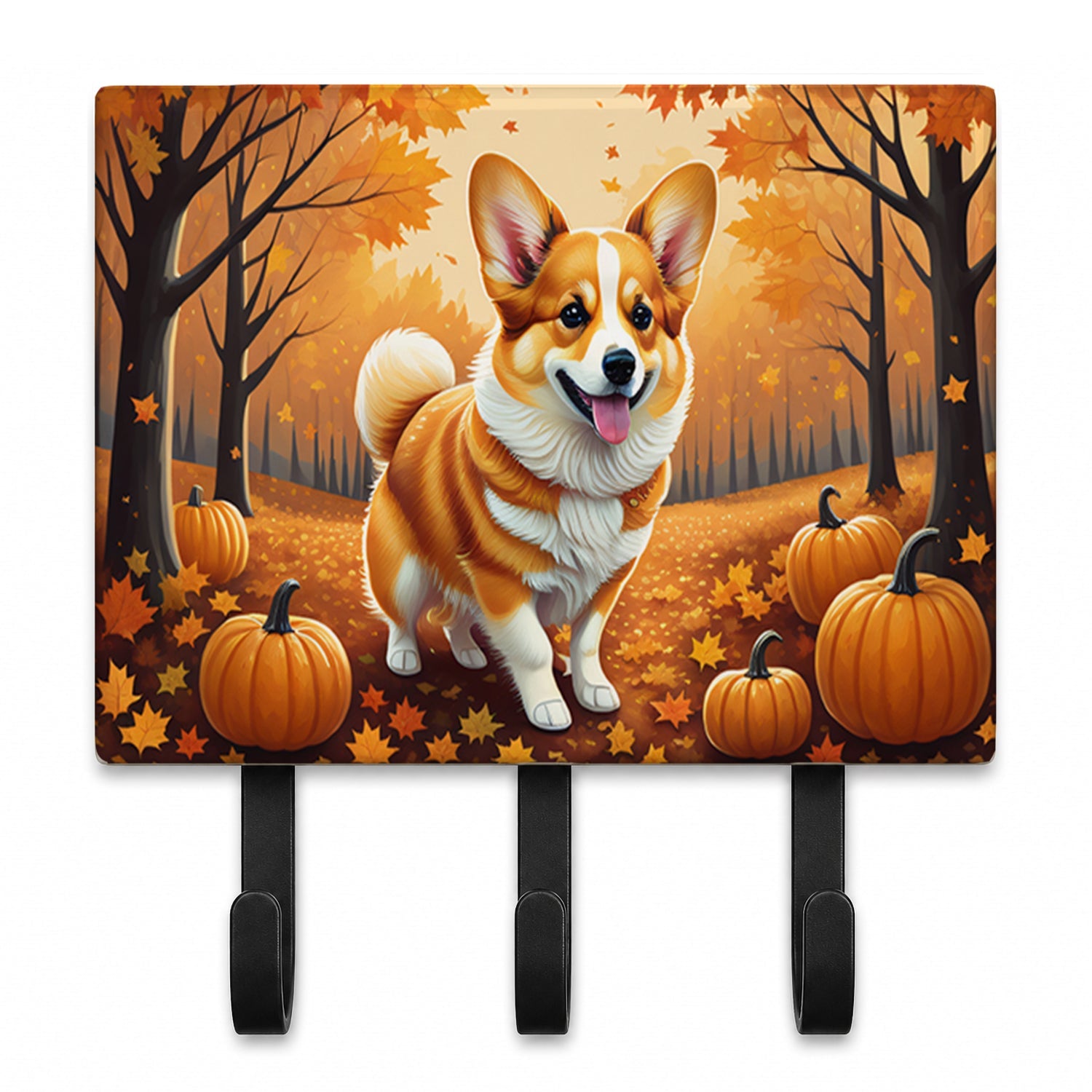 Corgi Fall Leash or Key Holder Wall Hooks, Coat Rack Wall Mount, for Hanging Keys, Towels, Aprons, Leashes