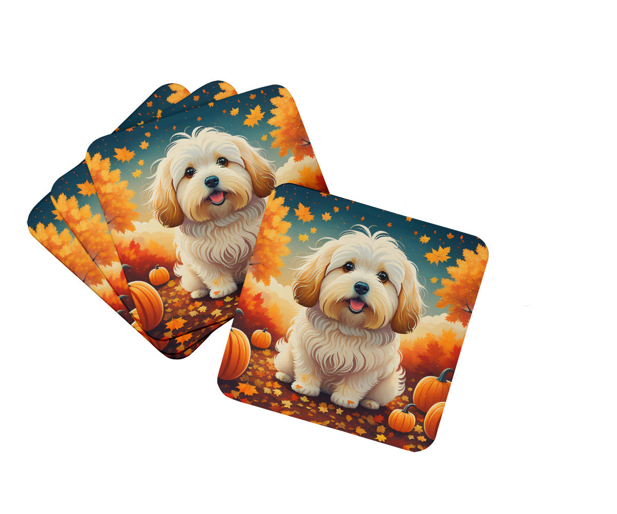 Coton De Tulear Fall Foam Coasters Set of 4 Cup Coasters for Indoor Outdoor, Tabletop Protection, Anti Slip, Mouse pad Material