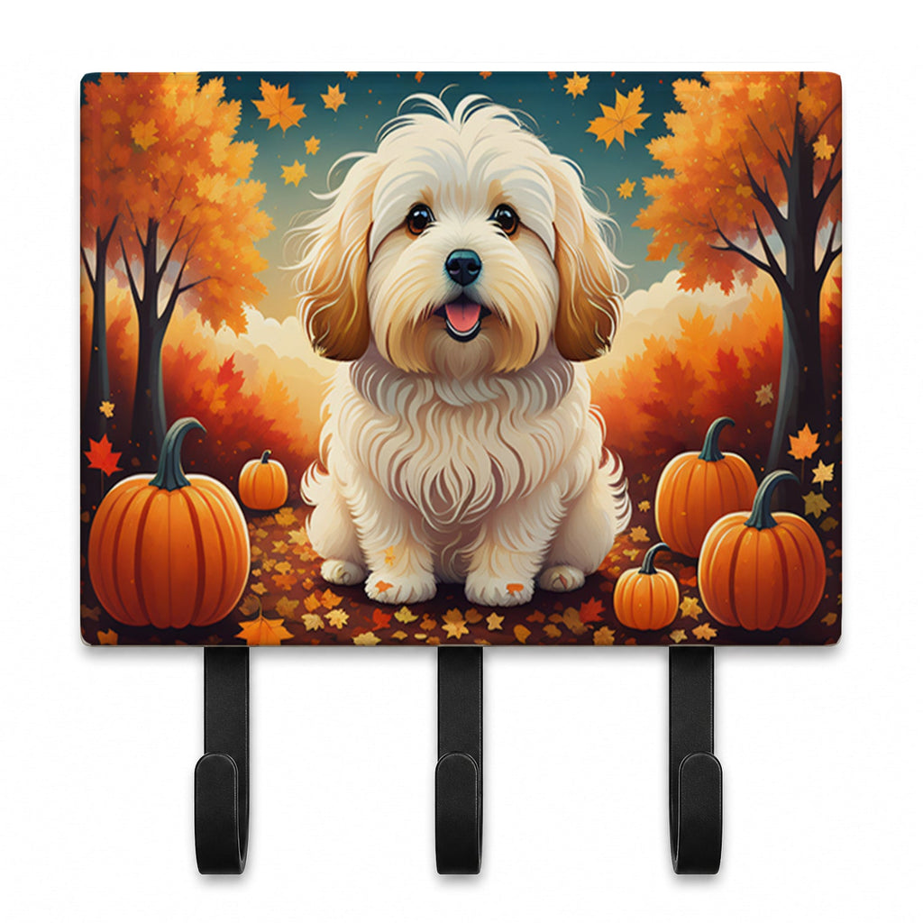 Coton De Tulear Fall Leash or Key Holder Wall Hooks, Coat Rack Wall Mount, for Hanging Keys, Towels, Aprons, Leashes