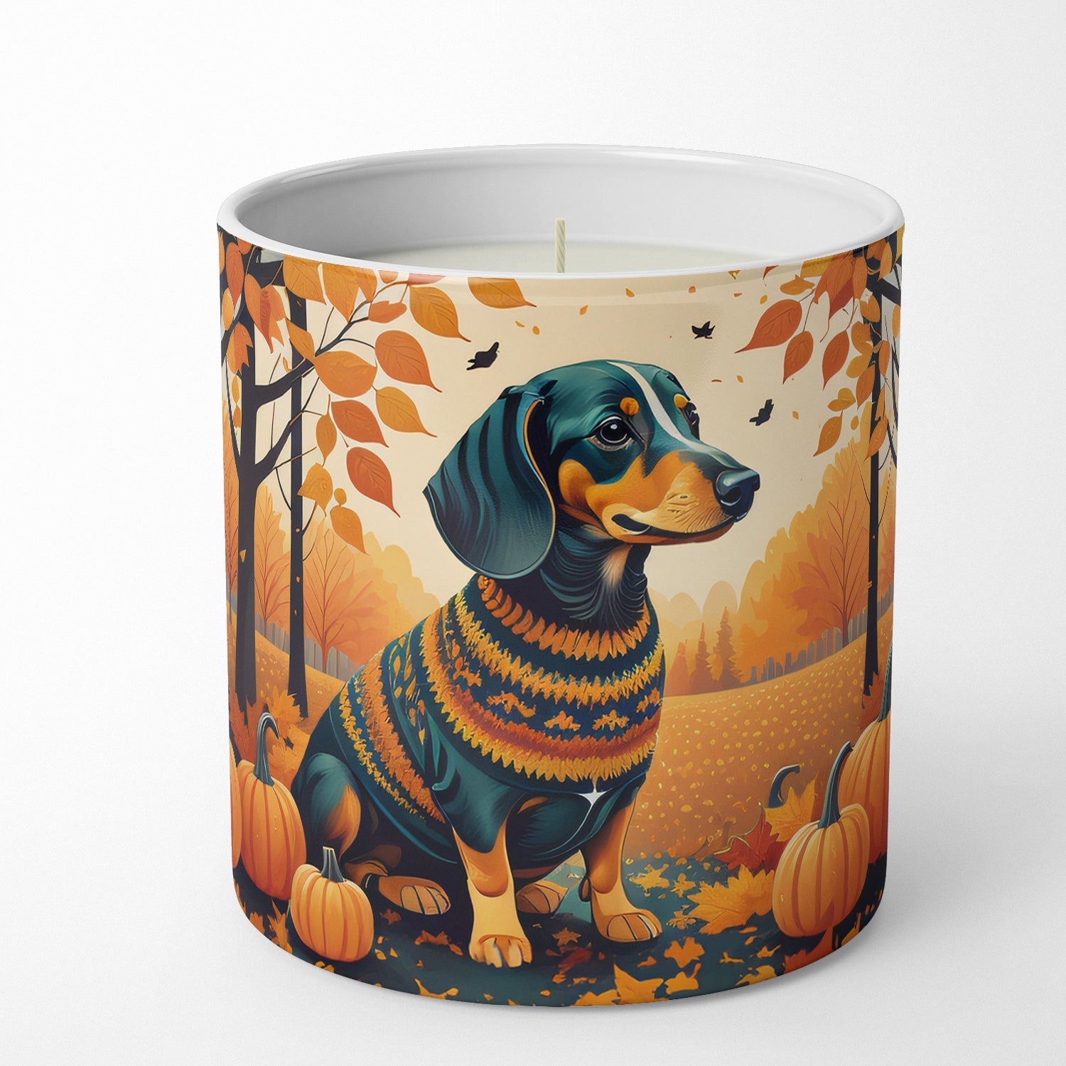 Dachshund Fall Decorative Soy Candle Nature Soy Wax Essential Oil Home Decor Ideal for Bedroom Kitchen Bath Office Gift, 10 oz