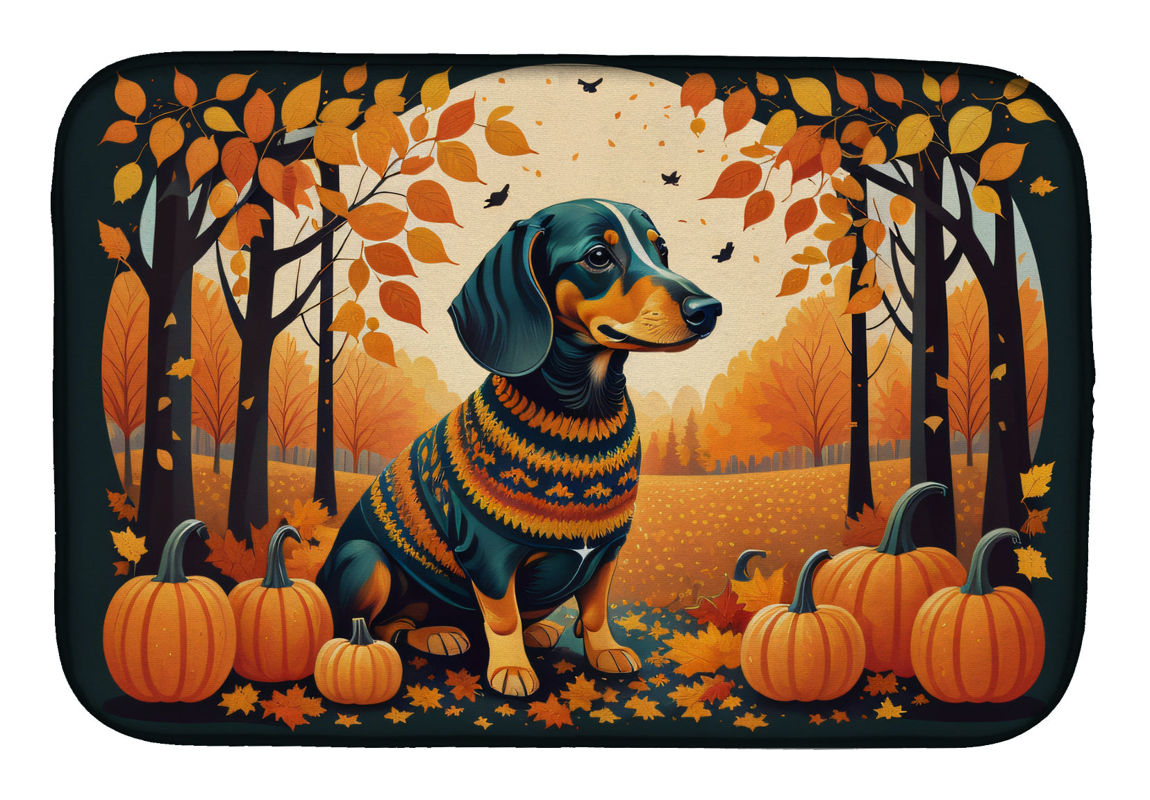 Dachshund Fall Dish Drying Mat Absorbent Dish Drying Mat Pad for Kitchen Counter Dish Drainer Mat for Countertop, 14 x 21", Multicolor