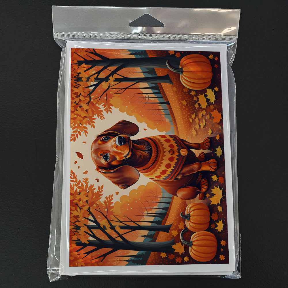 Dachshund Fall Greeting Cards Pack of 8 Blank Cards with Envelopes Whimsical A7 Size 5x7