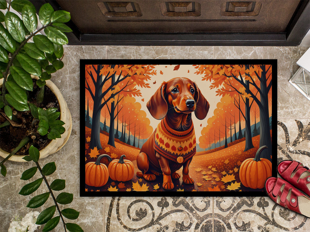 Dachshund Fall Doormat Indoor Outdoor 24H X 36W Front Door Mat Rugs for Entryway, Non Slip Washable Low Pile,