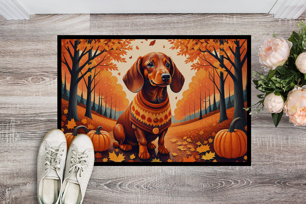Dachshund Fall Doormat Indoor Outdoor 18H X 27W Front Door Mat Rugs for Entryway, Non Slip Washable