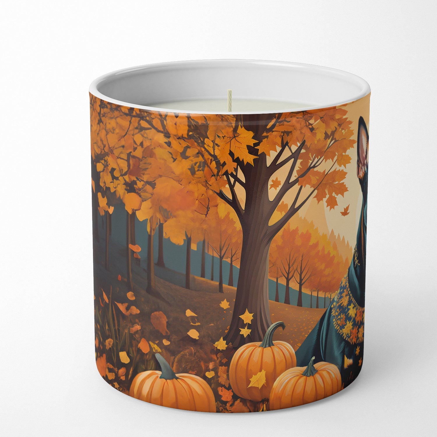 Doberman Pinscher Fall Decorative Soy Candle Nature Soy Wax Essential Oil Home Decor Ideal for Bedroom Kitchen Bath Office Gift, 10 oz