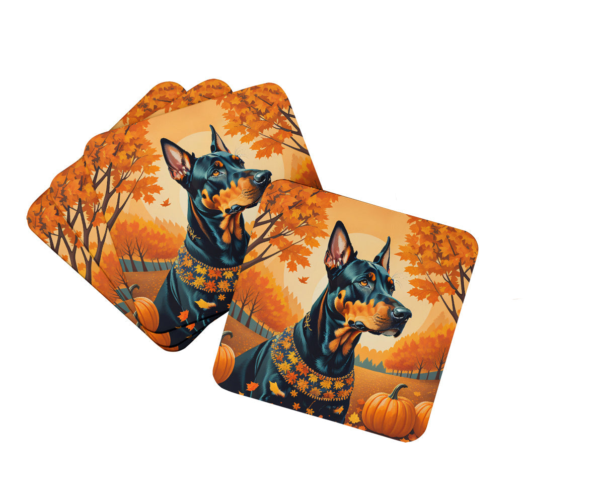 Doberman Pinscher Fall Foam Coasters Set of 4 Cup Coasters for Indoor Outdoor, Tabletop Protection, Anti Slip, Mouse pad Material