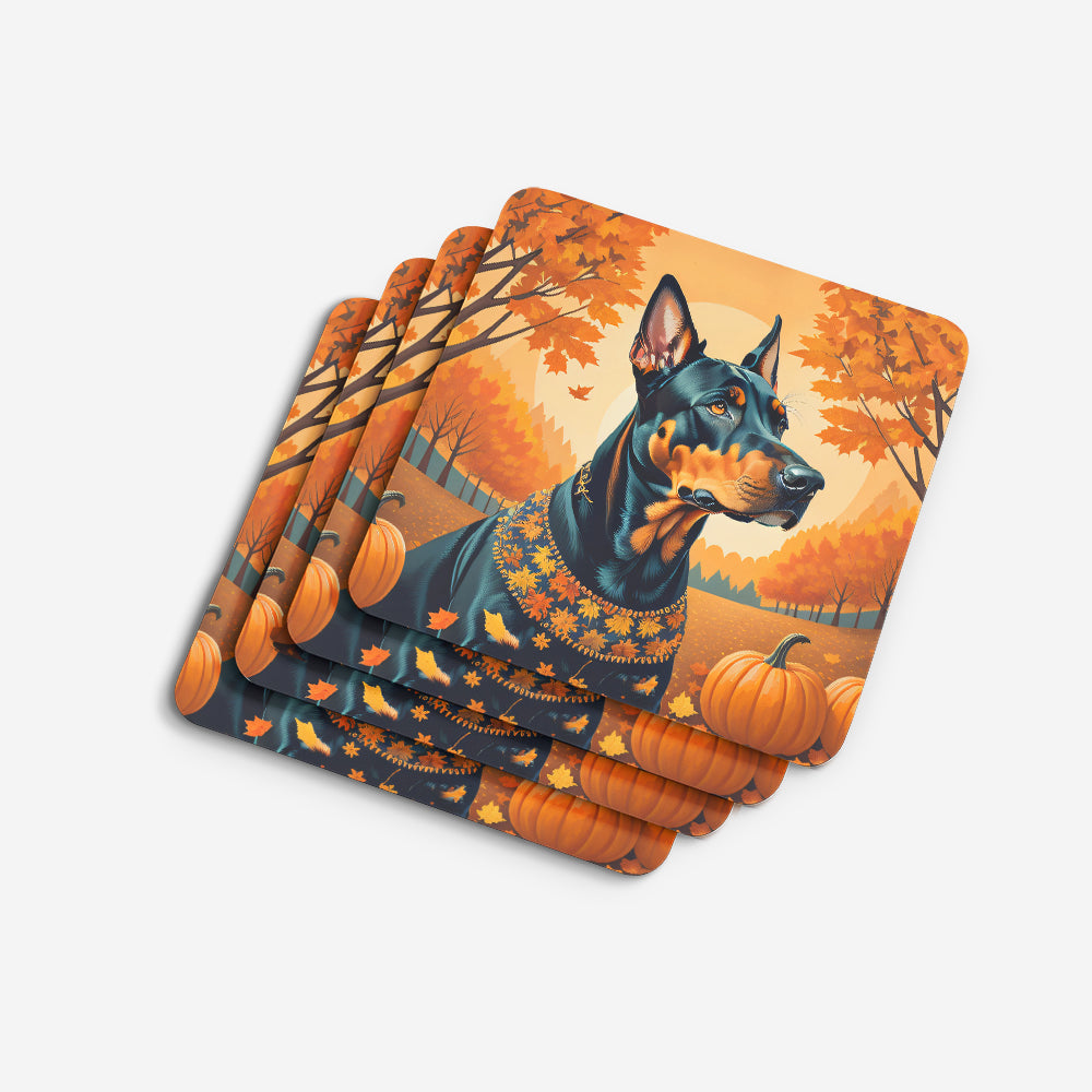 Doberman Pinscher Fall Foam Coasters Set of 4 Cup Coasters for Indoor Outdoor, Tabletop Protection, Anti Slip, Mouse pad Material