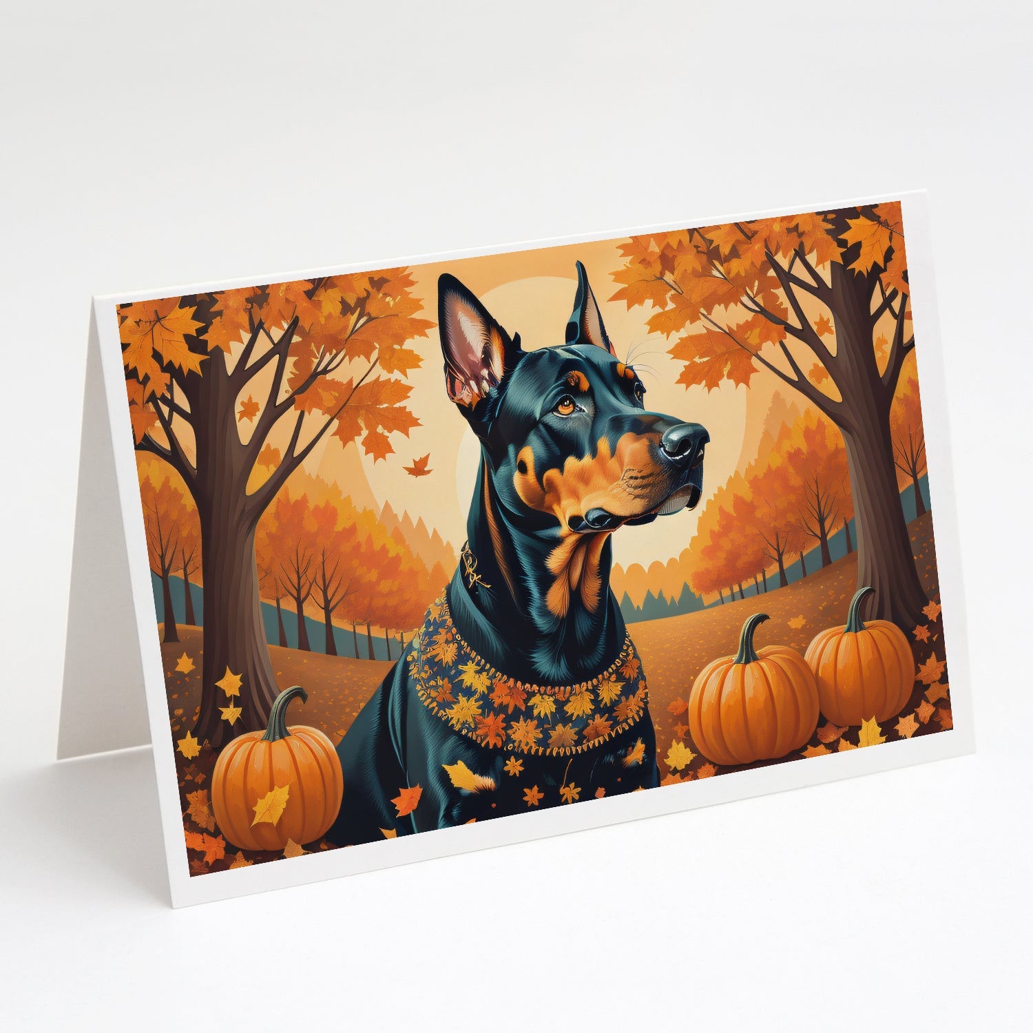 Doberman Pinscher Fall Greeting Cards Pack of 8 Blank Cards with Envelopes Whimsical A7 Size 5x7