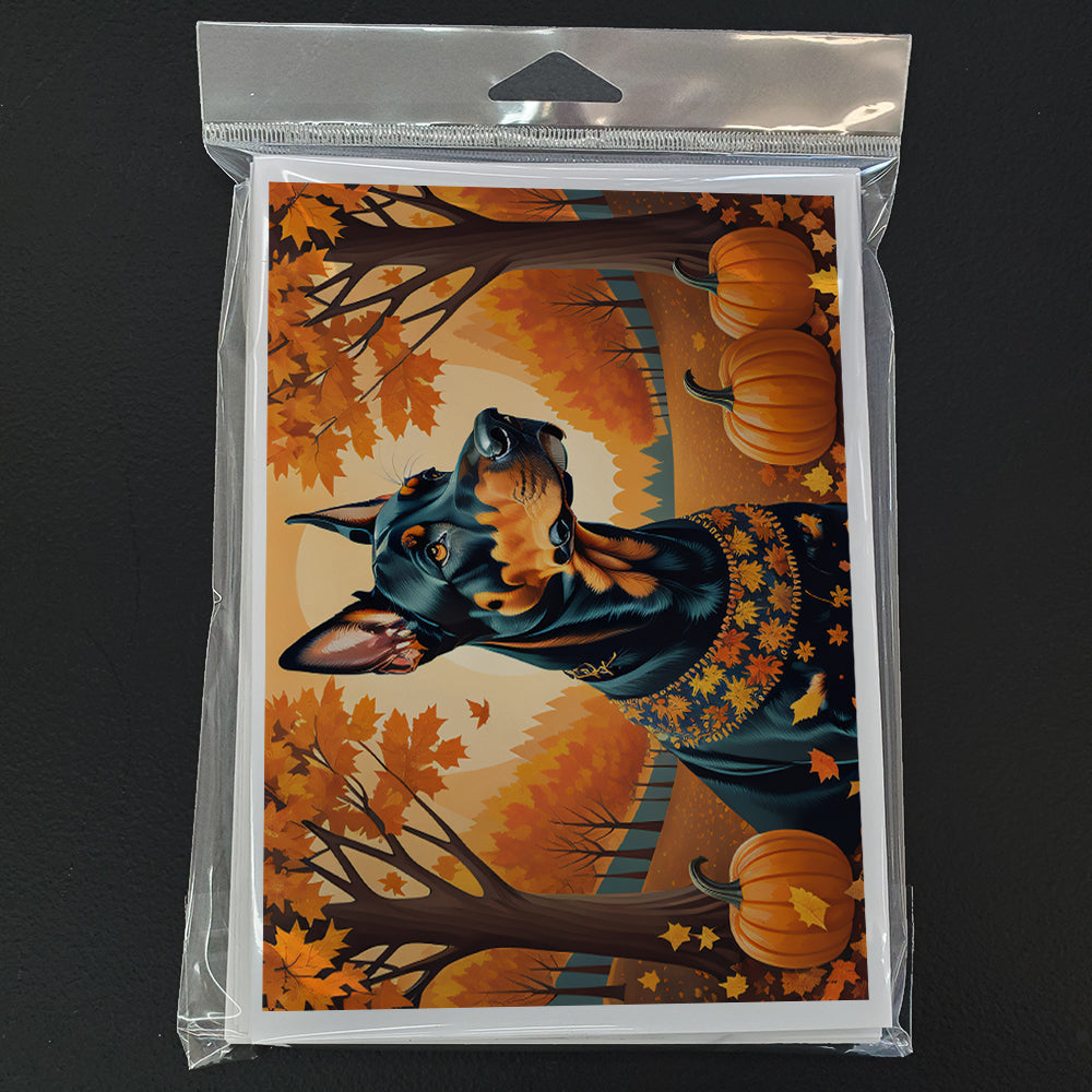 Doberman Pinscher Fall Greeting Cards Pack of 8 Blank Cards with Envelopes Whimsical A7 Size 5x7