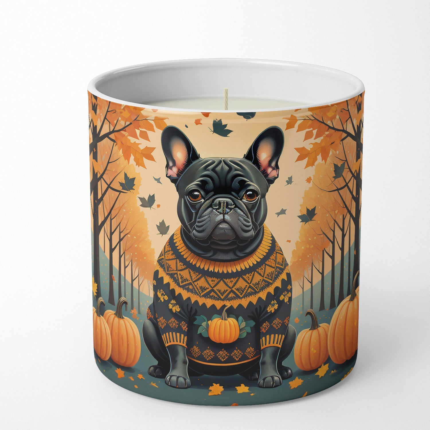Black French Bulldog Fall Decorative Soy Candle Nature Soy Wax Essential Oil Home Decor Ideal for Bedroom Kitchen Bath Office Gift, 10 oz