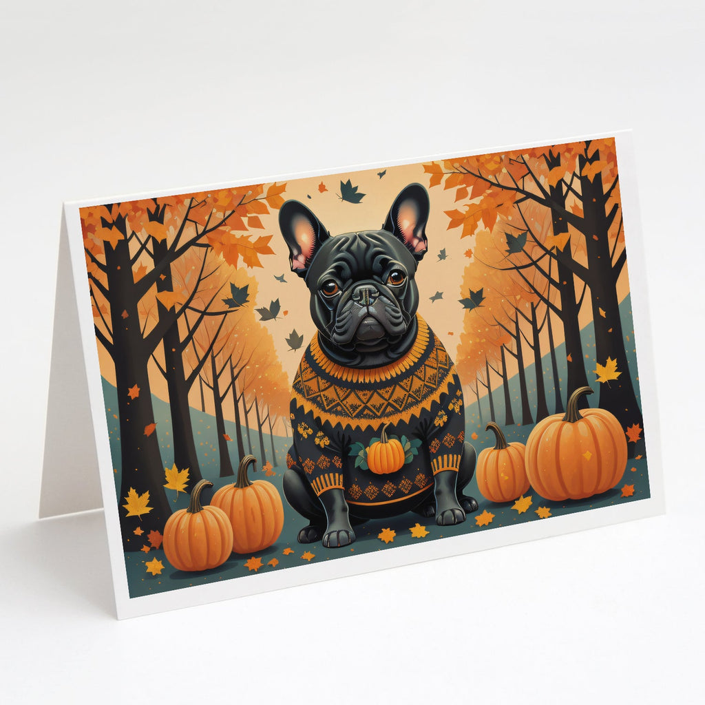 Black French Bulldog Fall Greeting Cards Pack of 8 Blank Cards with Envelopes Whimsical A7 Size 5x7
