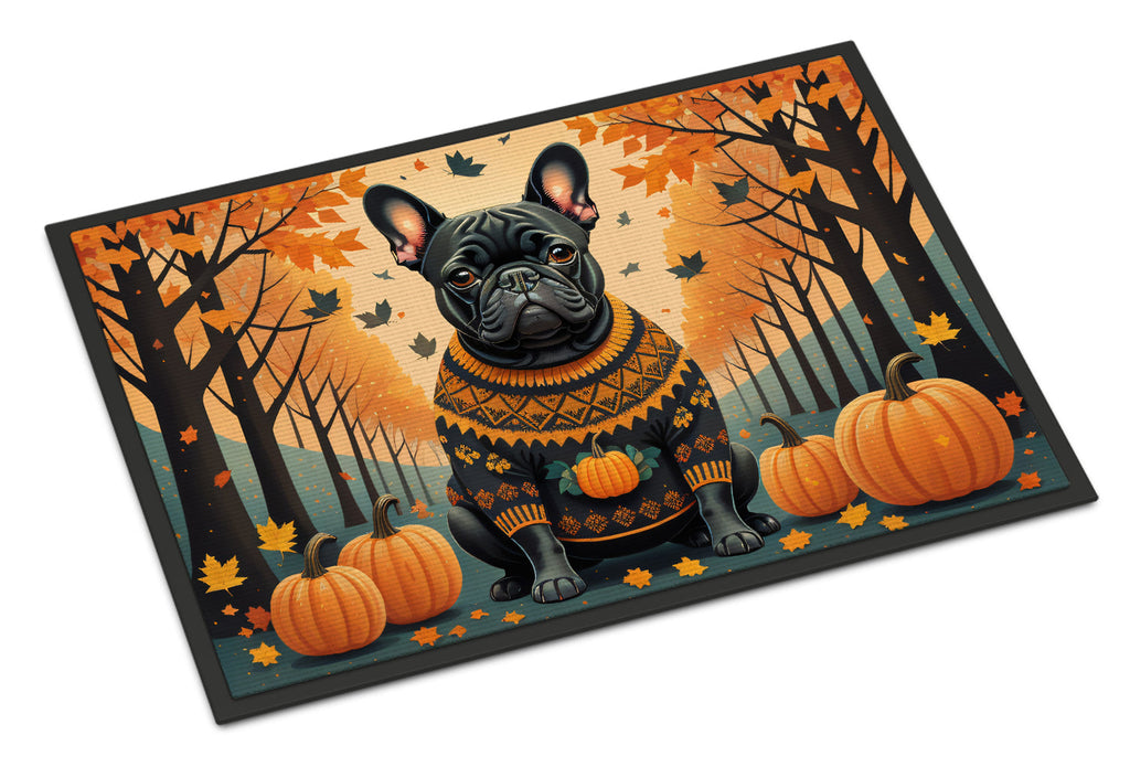 Black French Bulldog Fall Doormat Indoor Outdoor 24H X 36W Front Door Mat Rugs for Entryway, Non Slip Washable Low Pile,
