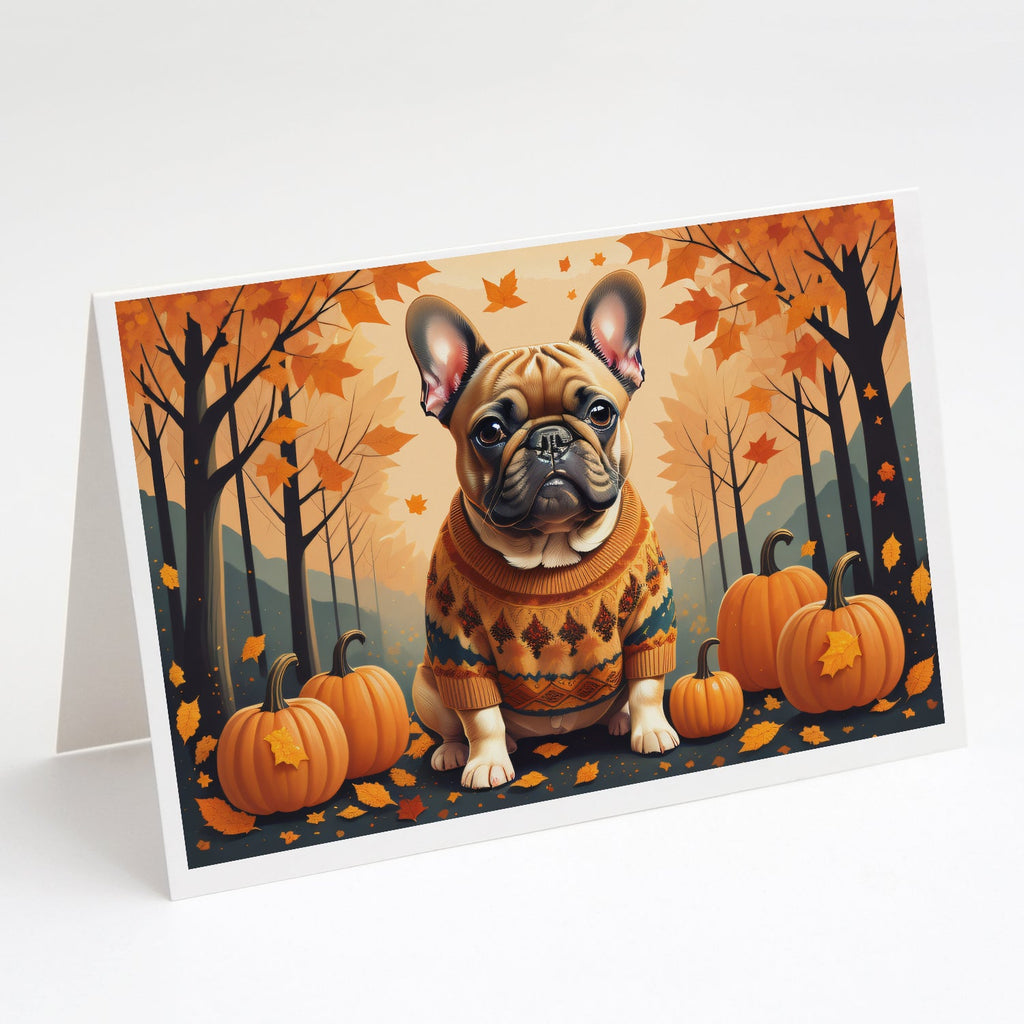 Fawn French Bulldog Fall Greeting Cards Pack of 8 Blank Cards with Envelopes Whimsical A7 Size 5x7