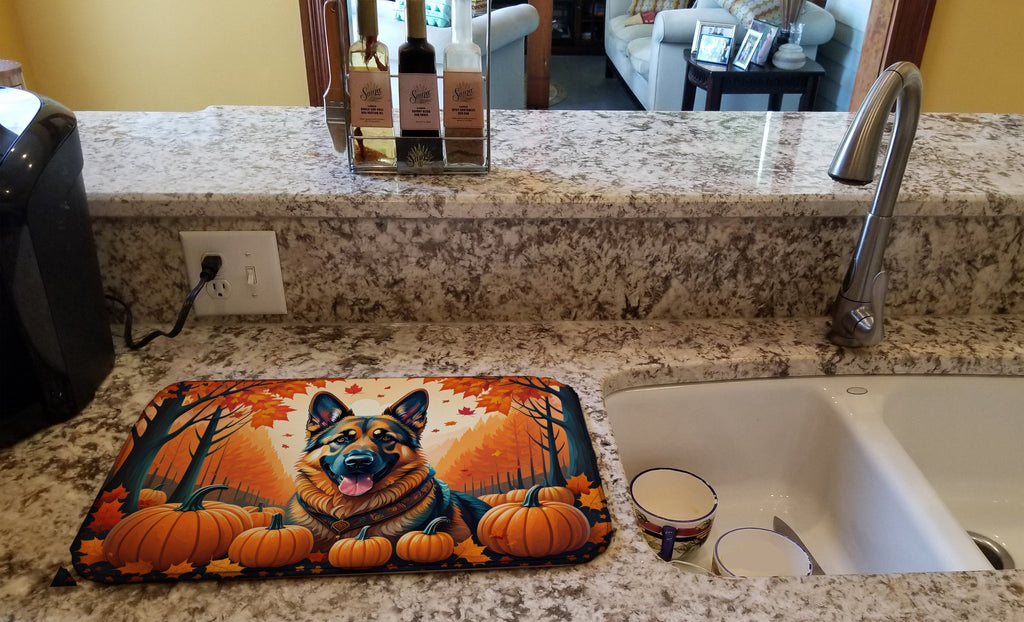 German Shepherd Fall Dish Drying Mat Absorbent Dish Drying Mat Pad for Kitchen Counter Dish Drainer Mat for Countertop, 14 x 21", Multicolor