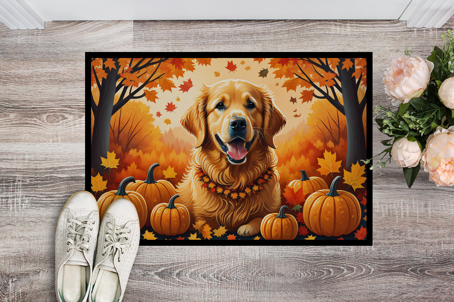 Golden Retriever Fall Doormat Indoor Outdoor 24H X 36W Front Door Mat Rugs for Entryway, Non Slip Washable Low Pile,