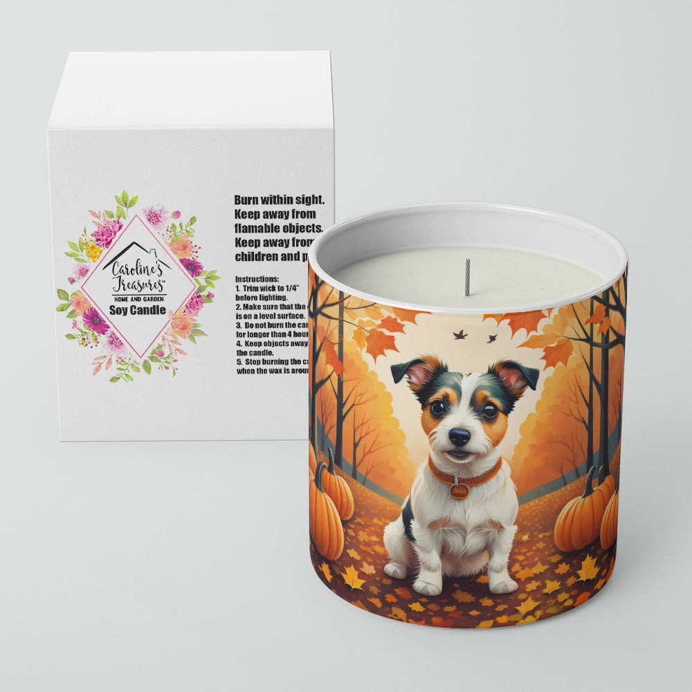 Jack Russell Terrier Fall Decorative Soy Candle Nature Soy Wax Essential Oil Home Decor Ideal for Bedroom Kitchen Bath Office Gift, 10 oz