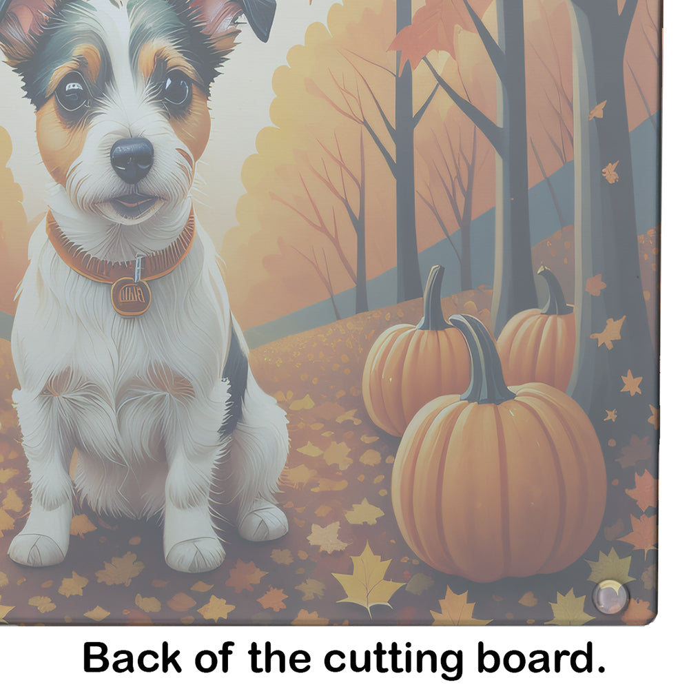 Jack Russell Terrier Fall Cutting Board Tempered Glass Kitchen Cutting Surface, Heat Resistant Chopping, Non-Slip Feet, Food Prep & Serving
