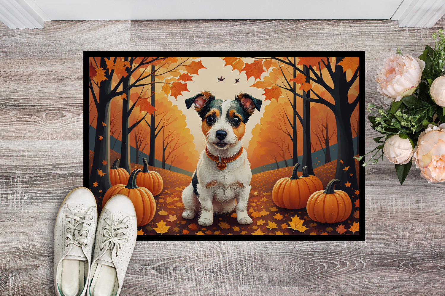 Jack Russell Terrier Fall Doormat Indoor Outdoor 18H X 27W Front Door Mat Rugs for Entryway, Non Slip Washable