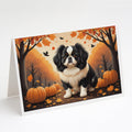 Japanese Chin Fall Greeting Cards Pack of 8 Blank Cards with Envelopes Whimsical A7 Size 5x7