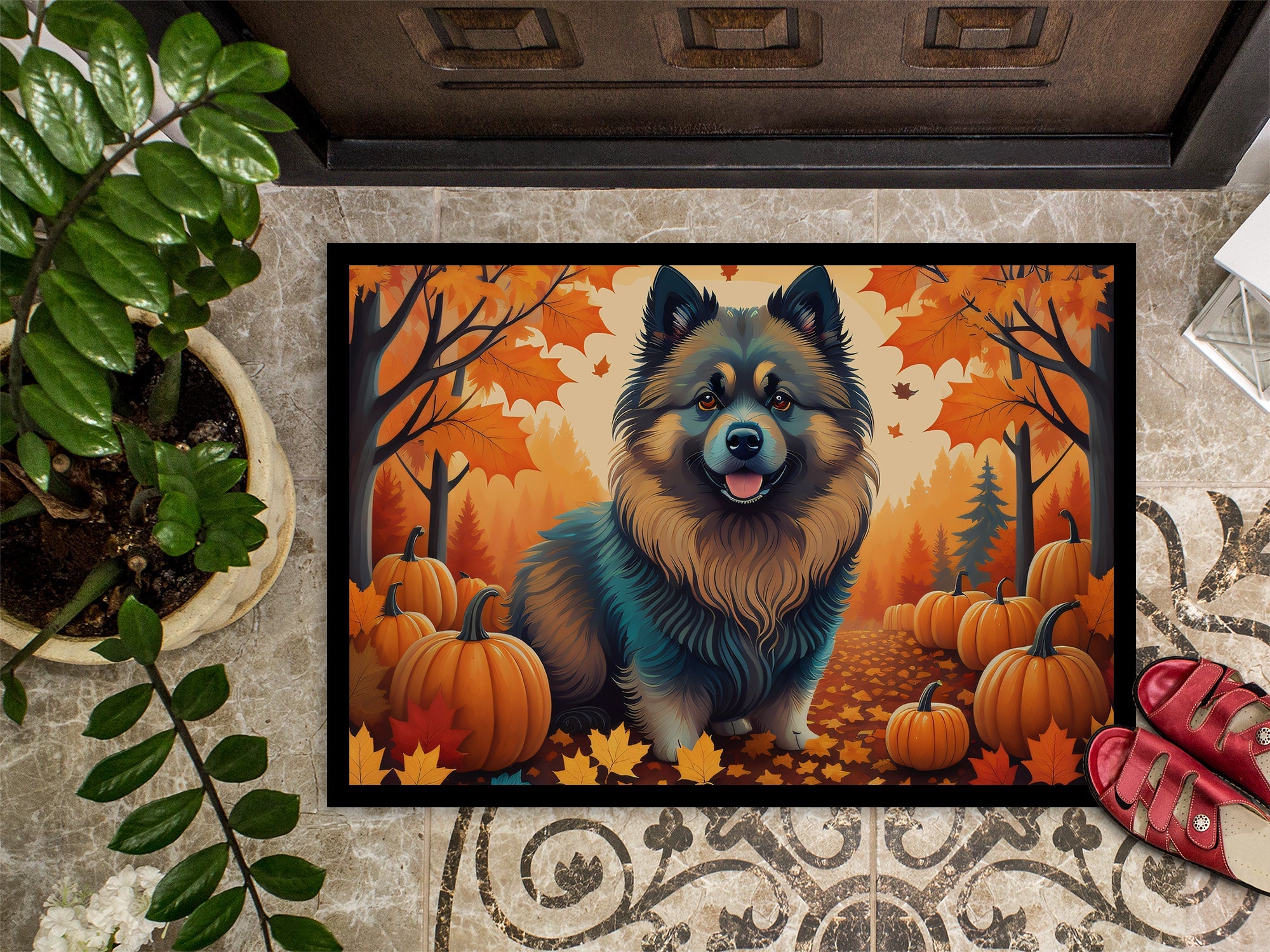 Keeshond Fall Doormat Indoor Outdoor 18H X 27W Front Door Mat Rugs for Entryway, Non Slip Washable