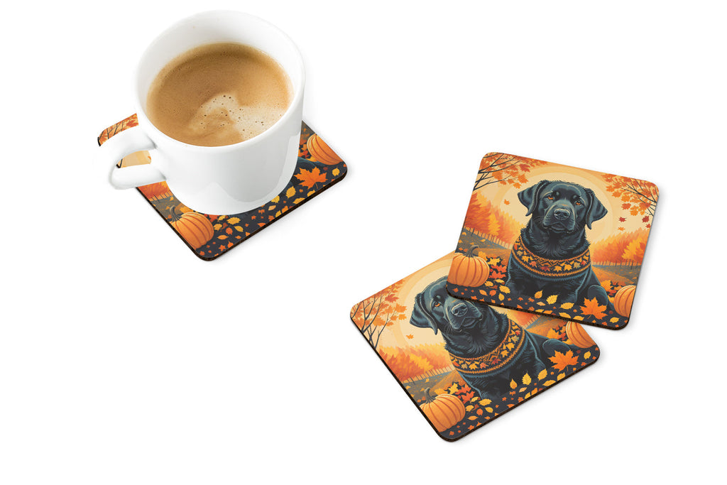 Black Labrador Retriever Fall Foam Coasters Set of 4 Cup Coasters for Indoor Outdoor, Tabletop Protection, Anti Slip, Mouse pad Material