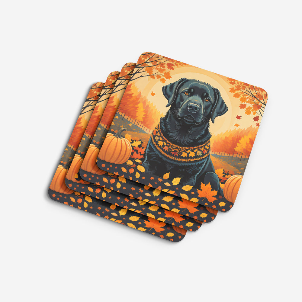 Black Labrador Retriever Fall Foam Coasters Set of 4 Cup Coasters for Indoor Outdoor, Tabletop Protection, Anti Slip, Mouse pad Material