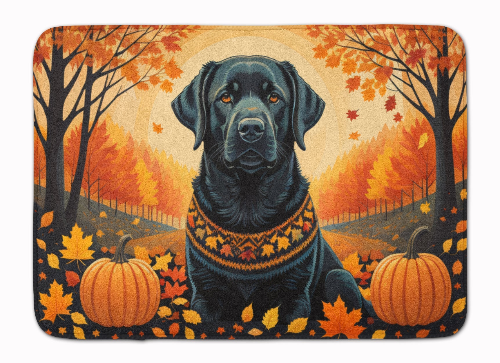 Black Labrador Retriever Fall Memory Foam Kitchen Mat Machine Washable Anti-Fatigue Cushion Comfort Bath or Kitchen Rug