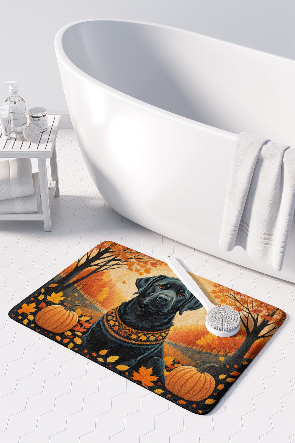 Black Labrador Retriever Fall Memory Foam Kitchen Mat Machine Washable Anti-Fatigue Cushion Comfort Bath or Kitchen Rug