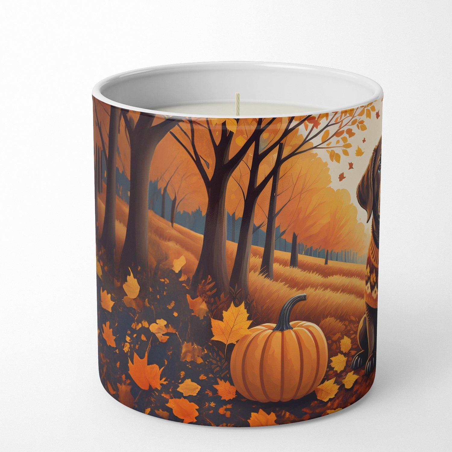 Chocolate Labrador Retriever Fall Decorative Soy Candle Nature Soy Wax Essential Oil Home Decor Ideal for Bedroom Kitchen Bath Office Gift, 10 oz