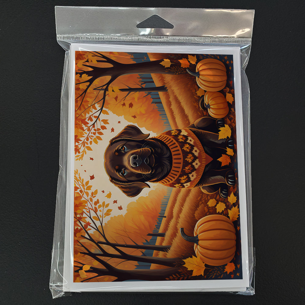 Chocolate Labrador Retriever Fall Greeting Cards Pack of 8 Blank Cards with Envelopes Whimsical A7 Size 5x7