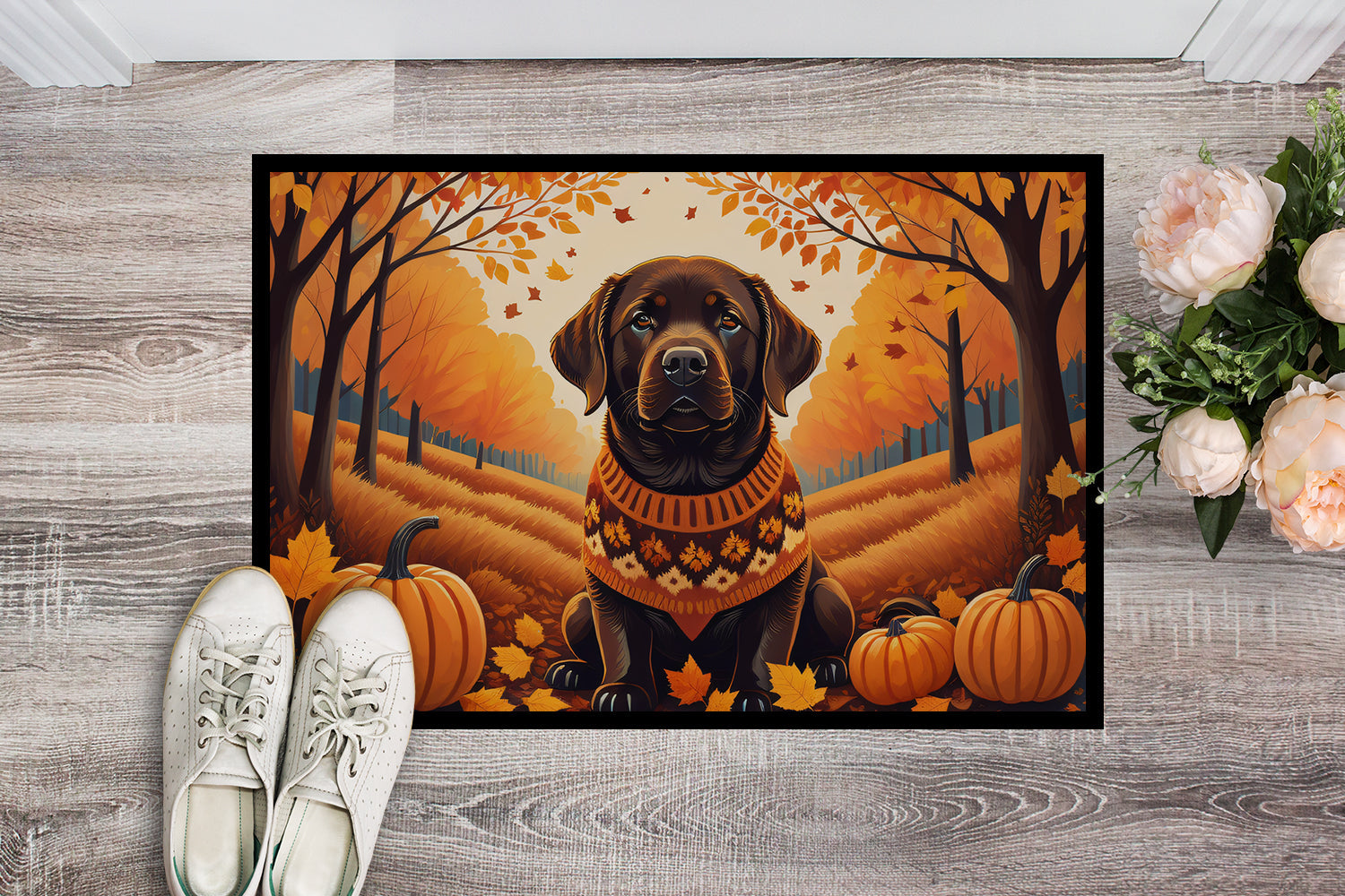 Chocolate Labrador Retriever Fall Doormat Indoor Outdoor 24H X 36W Front Door Mat Rugs for Entryway, Non Slip Washable Low Pile,